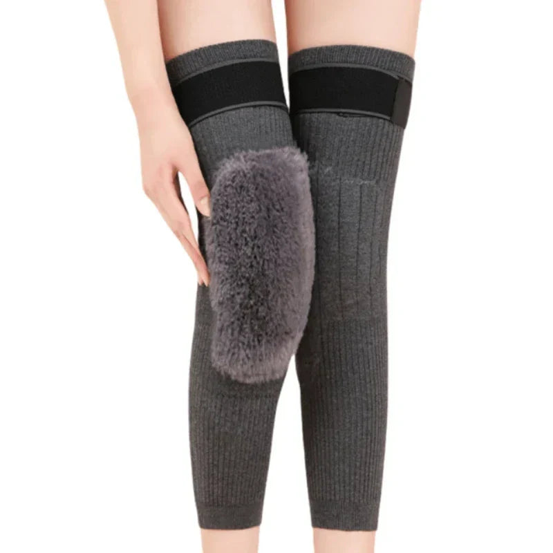 2 PCS Non-Slip Cashmere Faux wool Knee Pads Leg Warmer with Strap Adjustable for Men & Women