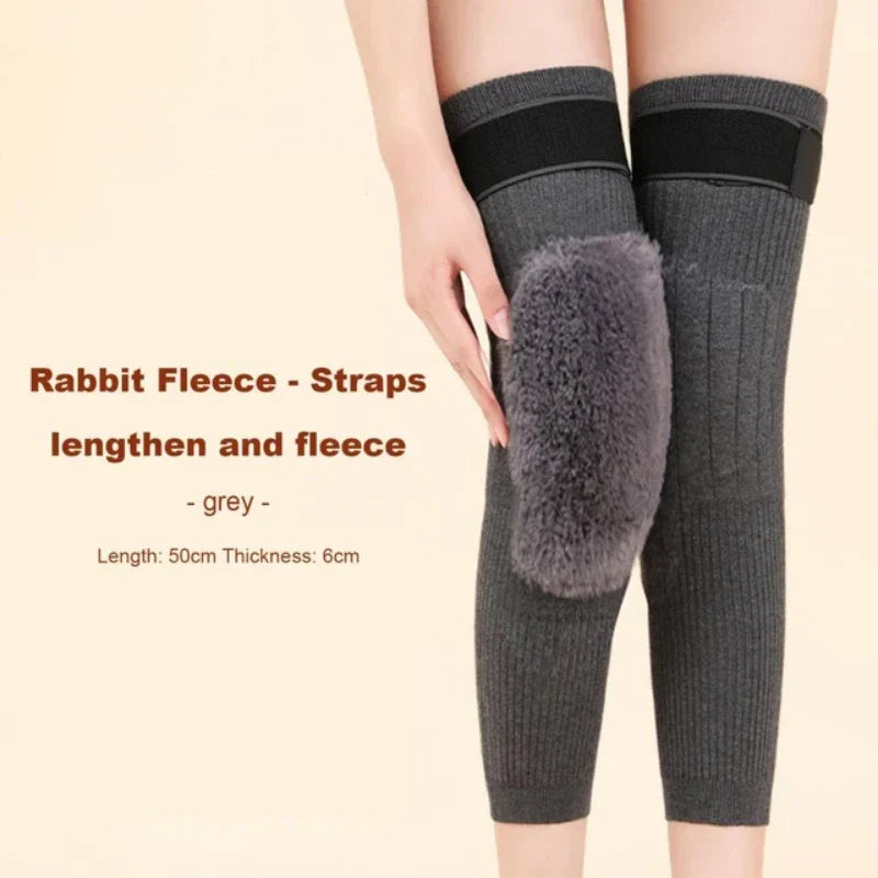 2 PCS Non-Slip Cashmere Faux wool Knee Pads Leg Warmer with Strap Adjustable for Men & Women