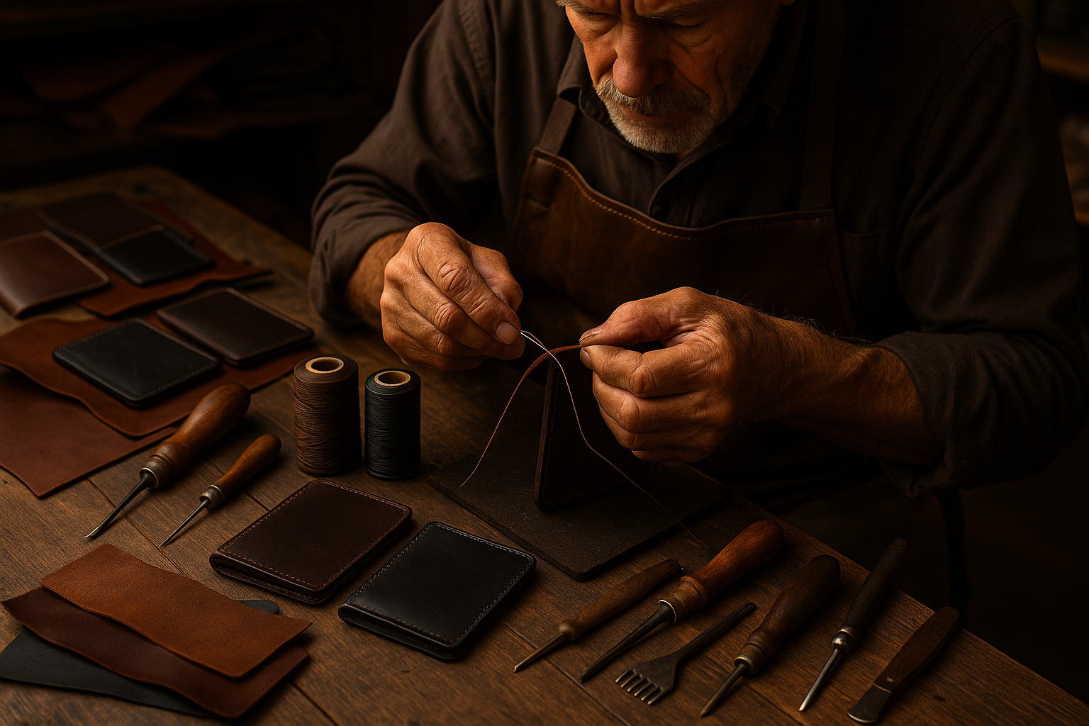 leather man making wallets